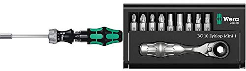 Wera Kraftform Kompakt 27 RA 1 SB Ratcheting Screwdriver & Bits, PH/PZ/SL, 7pc, 05073660001 & 05073645001 Ratchet Set Kraftform Kompakt Zyklop Mini 1, Silver