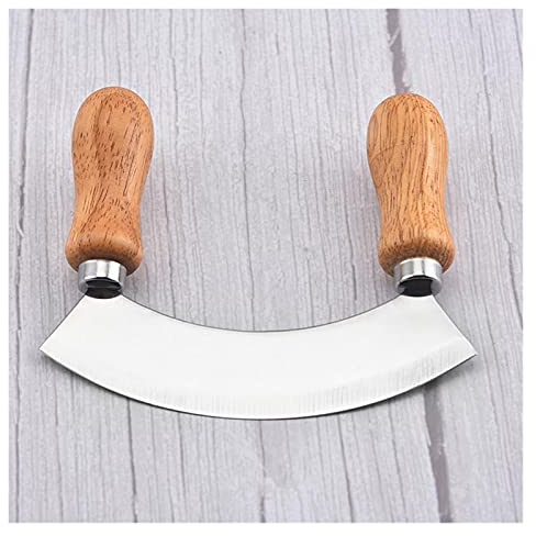 QOXEFPJZ pizza cutter Double Handles Pizza Cutter Stainless Steel Vegetable Herb Knife Practical Cheese Nougat Cutting Chopper Home Kitchen Tools (Color : B)