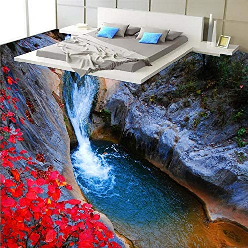 Maßgeschneidertes großes Wandbild Bergbach Herbstlaub Hintergrund wasserdichte Verdickung verschleißfestes Schlafzimmer 3D-Boden-200 * 140cm