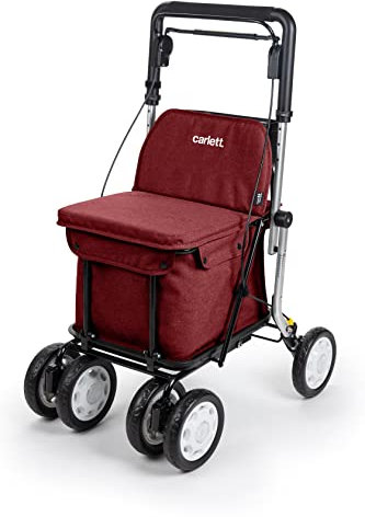 Carlett - Comfort Assist Lett900P | Einkaufstrolley | 4-Rädriger Klappbarer Einkaufswagen | Medizinprodukt der Klasse I | Abnehmbare Tasche 36L/15kg | Ablagefach | Rot Farbe