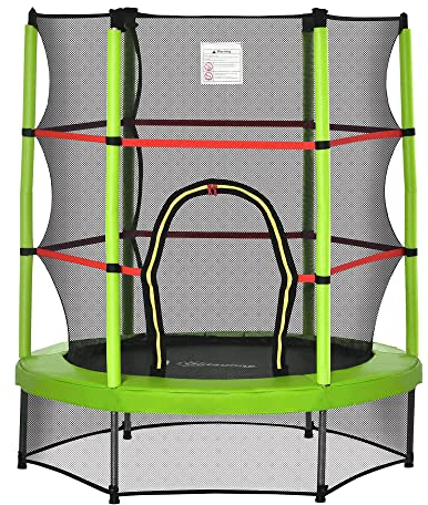 HOMCOM 4.6FT Kids Trampoline for Toddlers Indoor w/Enclosure Net, Steel Frame, for Ages 3-6 Years - Green