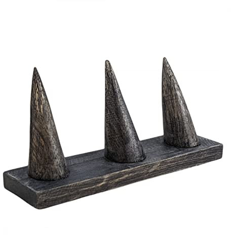 Coco Papaya Ringhalter aus massivem Holz in Vintage-Schwarz / Ringständer (3 Kegel)