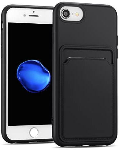Verco Coque Silicone Compatible avec iPhone SE 2020 2022, iPhone 7/8 Protection Antichoc avec Porte-Cartes Case en Silicone Premium pour iPhone 7/8 / SE 2. 3. Generation Étui, Noir
