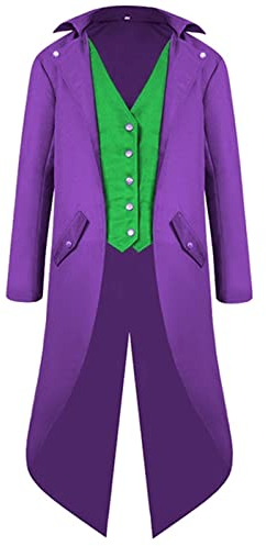 Sangdut Medieval Halloween Tailcoat Jacket Costumes for Men, Gothic Victorian Frock Coat Uniform, Adult Steampunk Victorian Renaissance Cosplay Outfits (Purple, XXL)