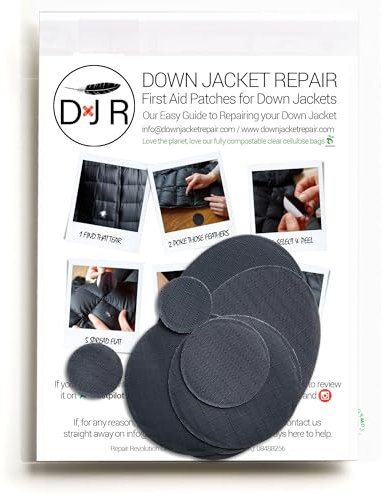DAUNENJACKEN-REPARATUR-PATCH-SET - Einfach zu verwenden, vorgeschnitten, selbstklebend, wasserdicht, reißfestes zur Reparatur von Kleidung, Schlafsäcken, Zelten und Outdoor-Ausrüstung (Dunkelgrau)