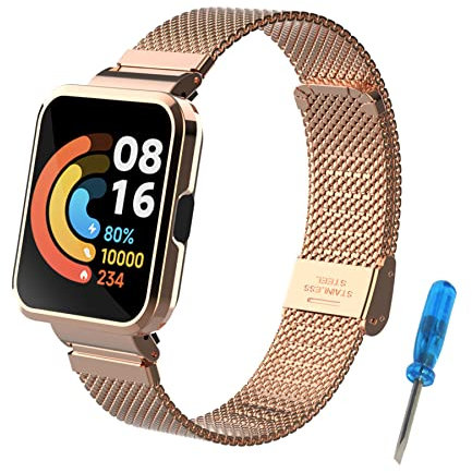 WindRen Correa Compatible para Xiaomi/Redmi Watch 2 Lite Metal Correas, Pulsera de Repuesto de Acero Inoxidable Hebilla Ajustable Correa para Xiaomi Watch 2 Lite (reloj no incluido)