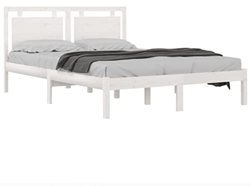 vidaXL Cadre de Lit Sommier à Lattes Double Adulte Cadre à Lattes sur Pied Meuble de Chambre à Coucher Intérieur Blanc Bois Massif 120x190 cm