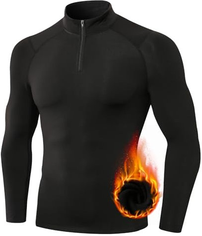 TERODACO Thermal Base Layer Men Half Zip Long Sleeve Compression Tops for Men Stretchy Soft Gym T Shirts Men Running Sports Ski Top,Quick Dry Lightweight Breathable 11517 Black M