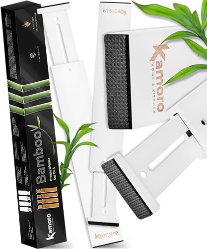 Kamoro Schubladenteiler aus natürlichem Bambus - Mit Feder für festen Halt und Möbelschonende Enden [4er-Set] - Verstellbarer Schubladen-Organizer zwischen 30,5 und 43,5 cm - Weiß