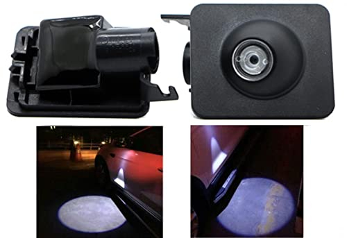 Duleutgnu 2pcs LED Seite unter Spiegel Ghost Projektor Licht Logo Willkommenslicht Auto Ersatz Rücklicht Zubehör Weiße Glaslinse Blu bianco