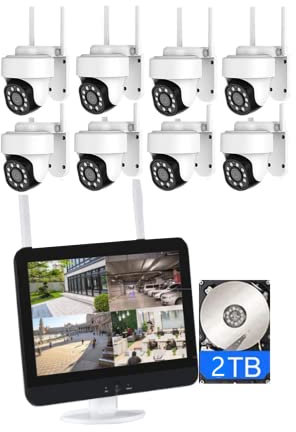 XNASU 5MP 8 Channel NVR Kit, PTZ WiFi Wireless Camera Kit with Monitor, Security NVR Camera System with Two-Way Audio, Color Night Vision, with 2T Hard Drive