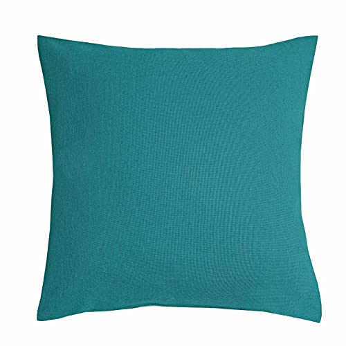 DecoHomeTextil Heimtextilmanufaktur Leinen Optik Kissenhüllen 2er-Set Eckig 50 x 50 cm Petrol Türkis Abwaschbar Wasserabweisend Fleckschutz Pflegeleicht mit Saumrand