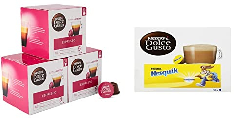 Nescafé Dolce Gusto Espresso - Café - 90 Capsules (Pack de 3 boîtes XL x 30) & Nesquik - Chocolat - 96 Capsules (Pack de 6 boîtes x 16)