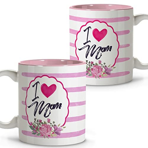 LolaPix Taza mamá. Tazas Desayuno Originales. Taza Cerámica 330 ml. Regalos con Frases. Regalos para mujer. Día de la Madre. I love mom