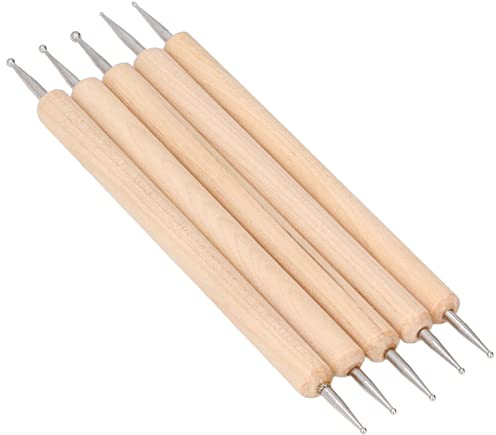 5er Set Doppelend-Pausstift aus Buche & Edelstahl 130mm für Modellieren Gravur und Blumenschnitzerei DIY Handwerkszubehör