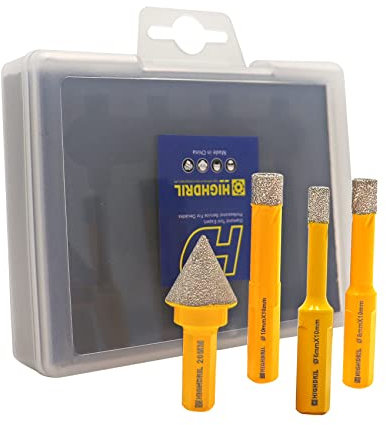 HIGHDRIL Juego de 4 Brocas para Taladro de Diamante (6/8/10 mm+20 mm) Sierra Perforadora de Diamante para Cerámica, Porcelana, Azulejos, Granito, Mármol, Ladrillo, Dekton con Vástago Triangular