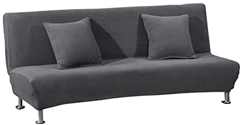 Meigeh Sofabezug ohne armlehnen Stretch Armlose sofaüberwurf Sofahusse Ohne Armlehne 3 sitzer Sofa Abdeckung Schlafsofa bezug Grau, kein Kissenbezug