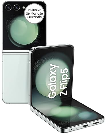 Samsung Galaxy Z Flip5 Faltbares AI-Android-Smartphone ohne Vertrag, Handy, 256 GB, Ausdauernde Akku-Laufzeit, Klappbares Design, Mint, Inkl. 36 Monate Herstellergarantie [Exklusiv bei Amazon]