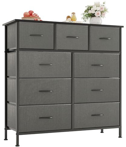 CAIYUN Chest of Drawers,Dresser for Bedroom with 9 Drawers,Fabric Dresser with Wood Top and Large Storage Space, Easy to Assemble, for Bedroom, Living room, Black