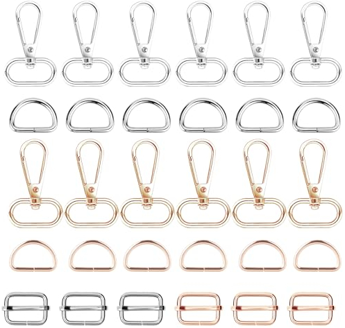 YSDMY 30 PCS Swivel Snap Hooks Metal D Ring Tri Glide Slide Buckle Gold/Silver Bag Hardware for Bag Making for Backpack Handbag DIY Craft Accessories Purse Hardware Fasteners and Dog Collars