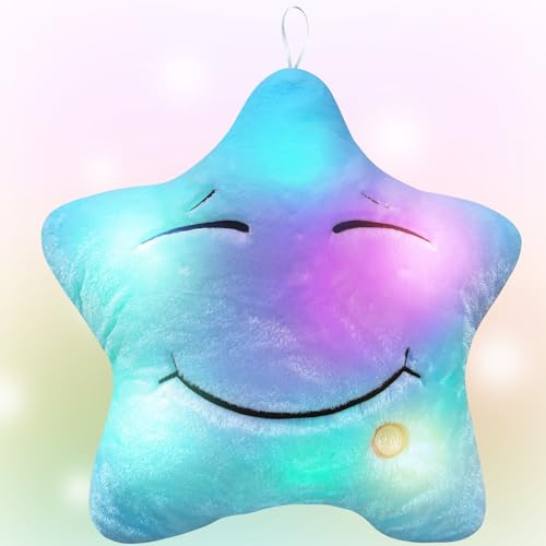 Ainiv LED Sternen Kissen, LED Sternförmiges Kissen, Leuchtende Kinder Kissen, Stern Kissen Leuchtend LED Nachtlicht Plüschkissen, Deko Kissen LED Geschenk für Weihnachten Geburtstag Bett Sofa (Blau)