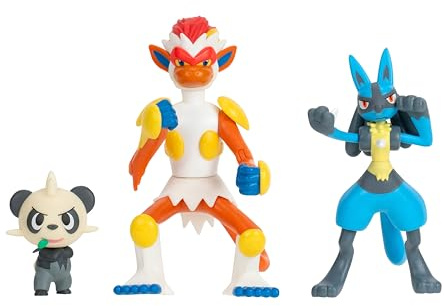 Pokemon Battle Figure - Paquete de 3 figuras de batalla de Pancham y Lucario de 2 pulgadas y figuras de batalla Infernape de 3 pulgadas