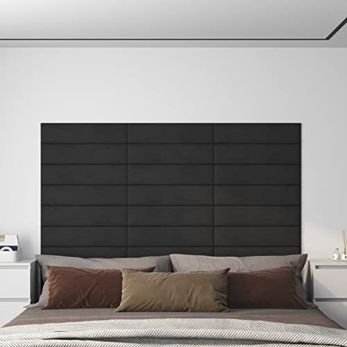 Camerina Panneaux muraux 12 pcs Noir 60x15 cm Velours 1,08 m²,Panneau Mural Decoratif,Plaque PVC,Revetement Mural