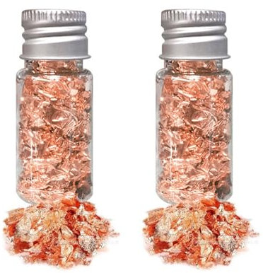 Yuehuamech 2 Flaschen Essbares Blattgold Goldflocken Lebensmittel Goldfolie Dekoration Echte Goldflocken für Dessert Basteln Backen Trinken Kochen Steak Pralinen Makeup Kuchendekoration