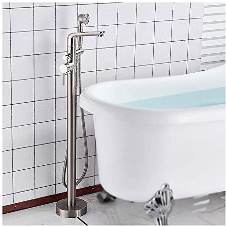 Freistehende Badewannenarmatur für das Badezimmer mit Handbrause aus Messing, bodenstehend, Schwarz (Farbe: Silber) (Silber)