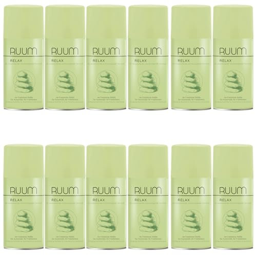RUUM Lufterfrischer Nachfüller 12er Pack Relax - Duft Nachfüller kompatibel mit Air Wick Freshmatic, Glade Brise - 12x 250 ml Duftspray für Geruchsneutralisierung & Frische