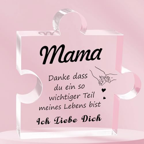 Aujzoo Geschenke für Mama,Muttertag Weihnachten Jahrestag süße Geschenke für Mütter, Muttertagsgeschenke von Tochter und Sohn - dekoratives Acrylblock-Puzzle 10.5×10.5 cm - Mutter-Geburtstagsgeschenk