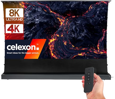 celexon CLR UST Hochkontrast Bodenscheren Leinwand - HomeCinema V2.0, 110' schwarz | elektrische 8K, Full-HD Beamer-Leinwand | für Ultrakurzdistanz-Projektor!