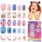 EBANKU 5 Packen Kinder Nägel Aufdrücken, Niedlich Rosa Weiß Kinder Gefälschte Nagelset Falsche Nägel für Mädchen mit Jelly Nail Klebstoffe & Nagelbaumkleber