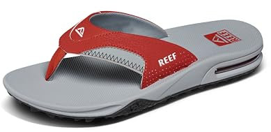REEF Fanning Pregame Men's Bottle Opener Flip Flop, Arch Support, Durable Outsole, Water Friendly, Red/Grey, 10 UK