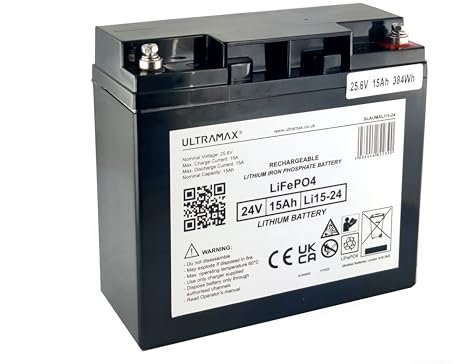 Ultramax Li15-24, 24v 15Ah LiFePO4 Lithium Iron Phosphate Battery, comes with a24v 3Ah LiFePO4 Battery charger