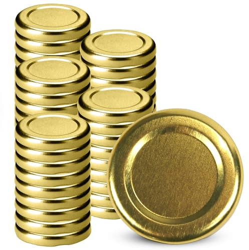 KADAX Schraubdeckel für Gläser, fi 38mm Ersatzdeckel, Twist-Off-Deckel aus Metall, Deckel für Einmachgläser, Flaschen und Sturzgläser, Schraubgläser (Gold, 50 Stück)