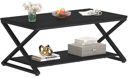 Mudmasa Couchtisch Klein 100 x 60 x 45cm Tisch Wohnzimmer mit Stauraum in Schwarz Sofatisch Beistelltisch Holz für Wohnzimmer Couch Tisch Modern Metall