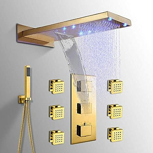 GMWARDDF en Gros et au détail Nouveau Ensemble de Robinet de Douche thermostatique à LED avec Jets de Massage et mitigeur de Baignoire - Type A Orb, doré
