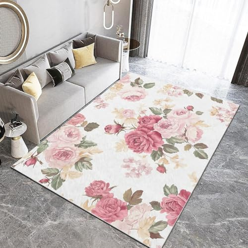 Generisch Outdoor-Teppich Teppich Weiß Flur Schlafzimmer Retro-Stil Rosen Blumen Küche Modern Kinderzimmer Flauschig rutschfest Waschbarer 60 x 90 cm