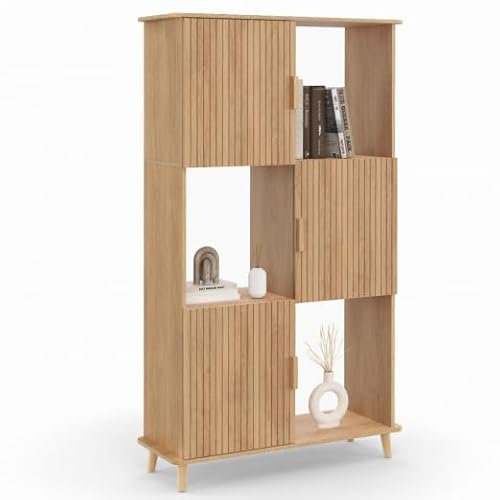 IDMarket - Etagère bibliothèque 6 Cases Juliette Lattes tasseau Bois Coloris chêne avec Placard