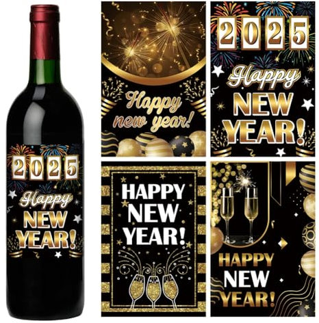 Wisafory 8 Stück Flaschenetikett Selbstklebend Aufkleber für Weinflaschen Neujahr Dekoration Lustig Weihnachtlicher Selbstklebend Deko 2025 Silvester Deko für Sekt, Sektflasche, Schaumwein