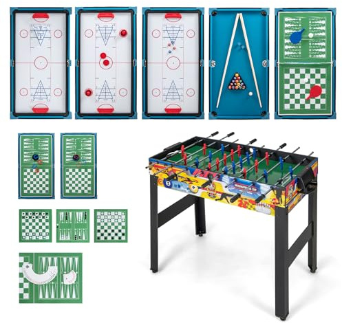 HOMASIS 12 in 1 Spieltisch, Multifunktionstisch mit Zubehör, Tischkicker Tischfußball Billardtisch Tischtennis, Fußballtisch für Zuhause Bar Büro, Erwachsene & Kinder ab 6 Jahre
