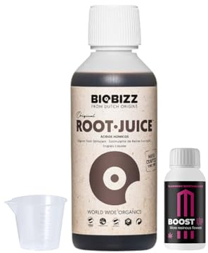 GROWMANIA Root Juice de BioBizz 250 ml + échantillon Boost Up Nutrients + Doseur | Stimulateur de racines biologiques | Pour jeunes plantes et graines
