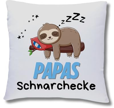 Druckerino Kissen Papas Schnarchecke | Papa Geschenk | inkl. Kissenfüllung 40x40 cm | Geschenk Geburtstag Weihnachten | Vatertagsgeschenk für Papa | Faultier Geschenk