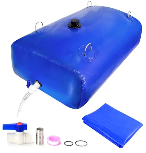 Tragbare Wasserspeicherblase mit PVC Kugelhahn, Verdickt Faltbar Wasserbehälter Tragbar Wassersack, Anwendbar auf Flüssige Lagerung und Transport Garten Landwirtschaftlichen Notfall, Blau (540L)