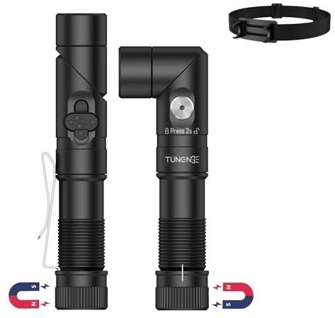 TUNENGE T21X 1400 Lumen Small LED Flashlight Rechargeable, Super Bright 90 Degree EDC AA Pocket Flashlight with Magnet, Adjustable Headlamp, Mini Tactical Light & Clip for Camping Running Hiking