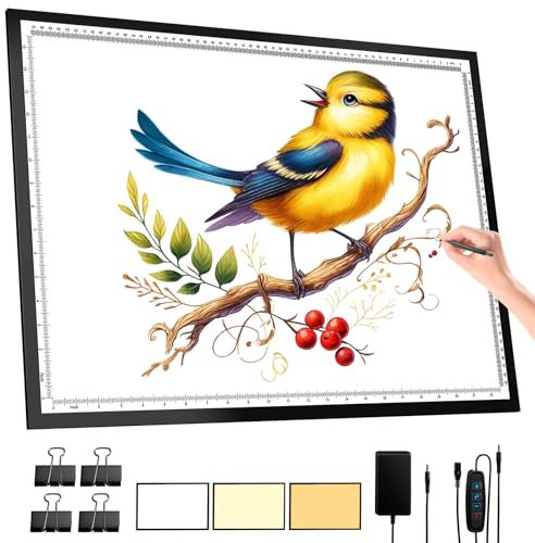 DONPODER Bloc lumineux A2 66 x 48,3 cm, 10 000 lux haute luminosité, 3 couleurs et 10 niveaux/gradation continue, tableau lumineux extra large avec adaptateur UL pour peinture diamant, dessin, traçage