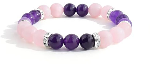 VGWON Bracelet Pierre Naturelle Femme, Perles Amethyste Rose - Bijoux Femme, Idee Cadeau Personnalisé Maitresse, Cadeau Anniversaire, Noël, Sœur, Amie, Fille, Nièce, Maman