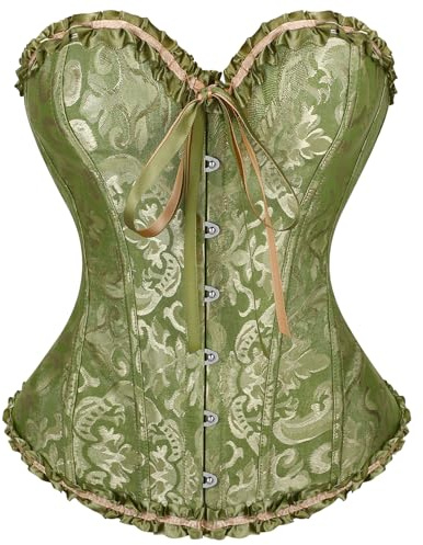 VONMELLI Korsett Damen Spitze Up Boned Overbust Vollbrust Corset Bustier Gothic Corsage Dessous Top