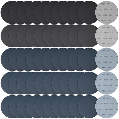 50 Stück 150mm Schleifscheiben Klett, 320 400 600 800 1000 Körnung Nass Trockene Schleifpads für Dremel Polieraufsätze Schleifaufsätze, Schleifpapier klett für Schleifen, Polieren, Coche